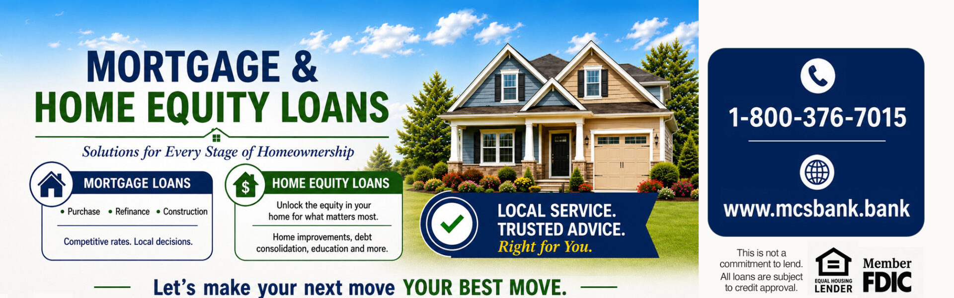 Banner advertising mortgage and home equity loans with a two-story house, phone number 1-800-376-7015, and bank logos in the corner.